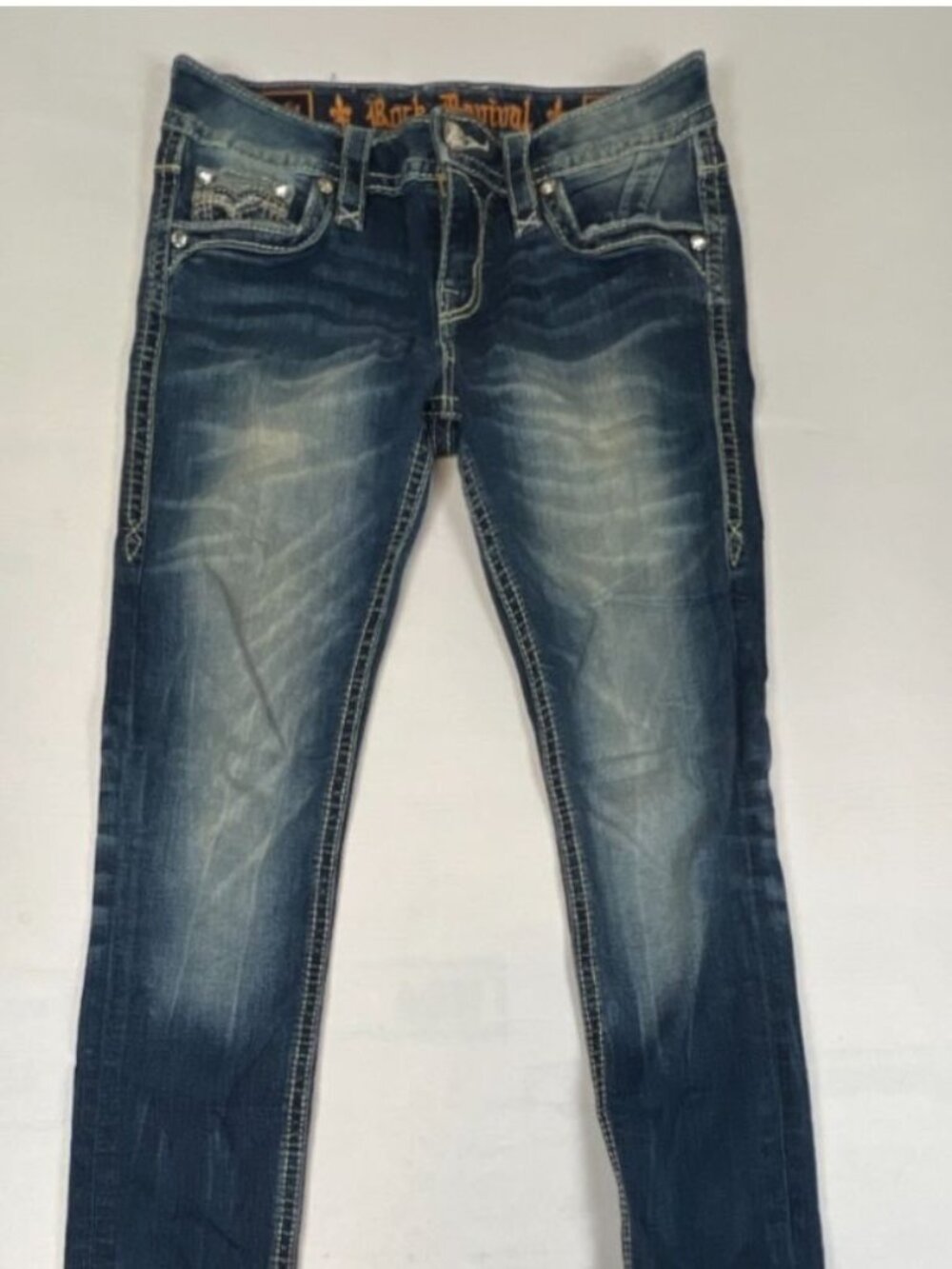 Rock Revival Womens 27x27 Scotia Skinny Blue Denim Embellished Jeans